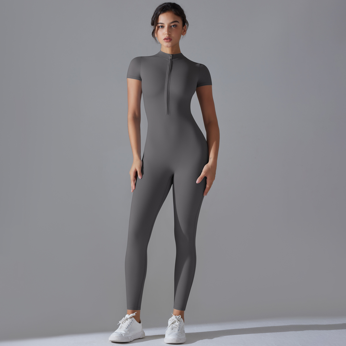 Herbal Yoga - ชุดโยคะชุดสตรี One- Piece ชุดซิปแขนสั้น Push Up