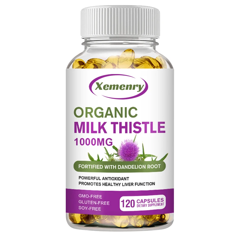 Milk Thistle Silymarin - แคปซูลมิลค์ธิสเทิล 1000 มก. ซิลิมารินและรากแดนดิไลออนเพื่อสุขภาพตับ การปกป้องระบบหัวใจและหลอดเลือด สารต้านอนุมูลอิสระ