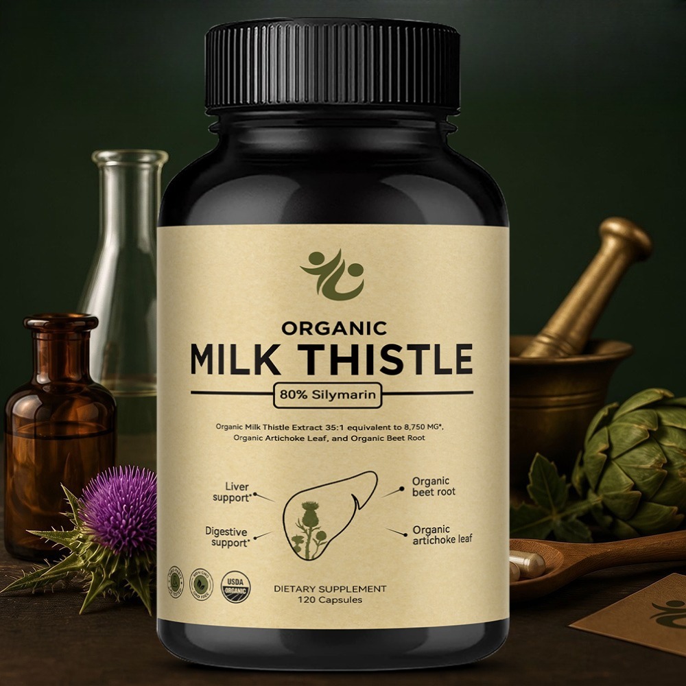 Milk Thistle Silymarin - แคปซูลดีท็อกซ์ตับจากมิลค์ธิสเทิล, ซิลิมาริน 80% 250 มก., ผสมสารสกัดจากบีทรูทและอาร์ติโชคเพื่อสุขภาพตับ,